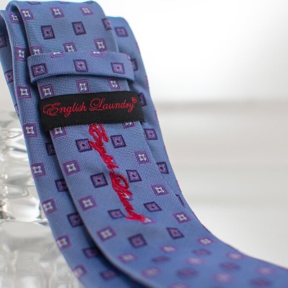 SILK Woven Tie - Blue Square Pattern | English Laundry - Picture 6 of 7